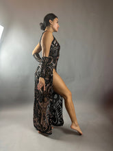 Black Sheer Sequin Dress, Long Slits, Sleeveless, Includes Wristbands