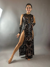 Black Sheer Sequin Dress, Long Slits, Sleeveless, Includes Wristbands