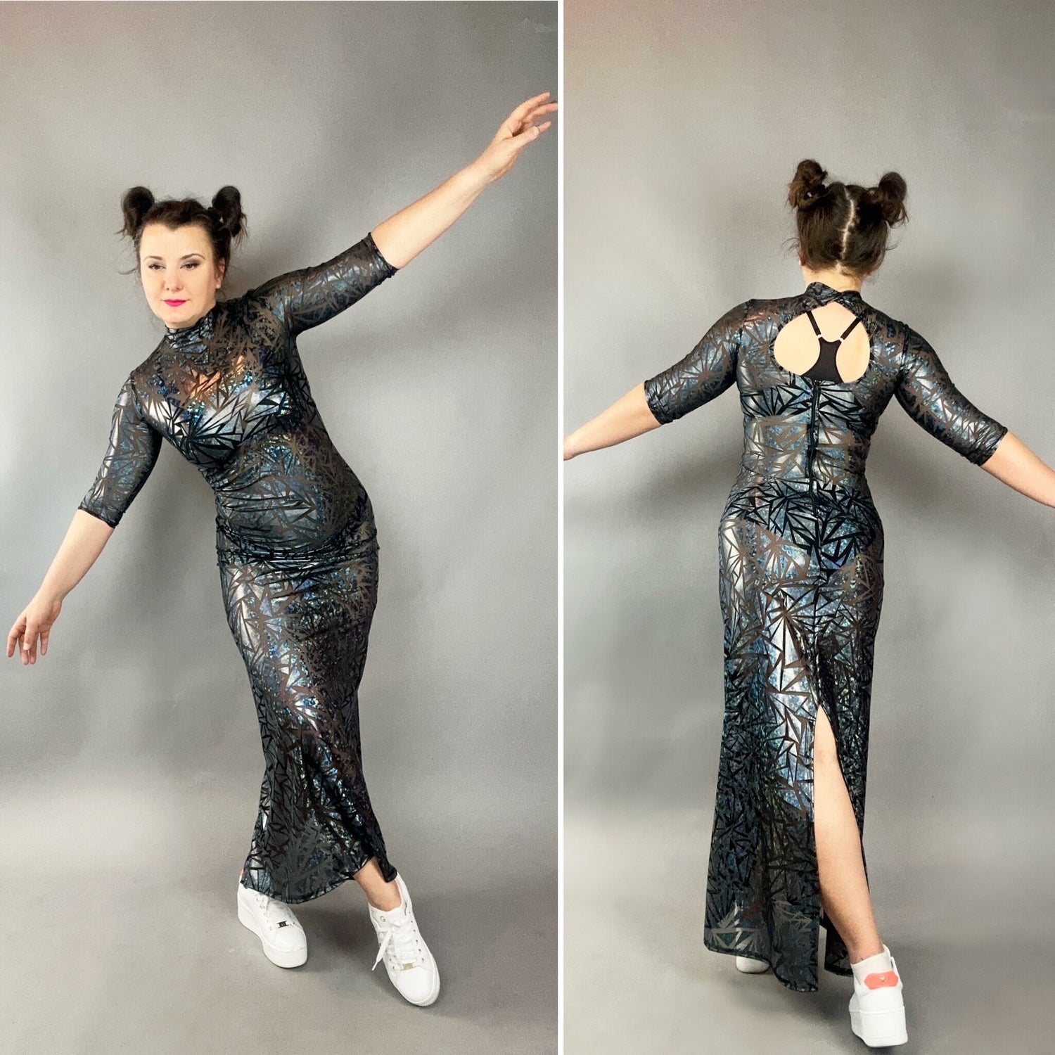 dance mesh dress Mesh Rhinestone Dress