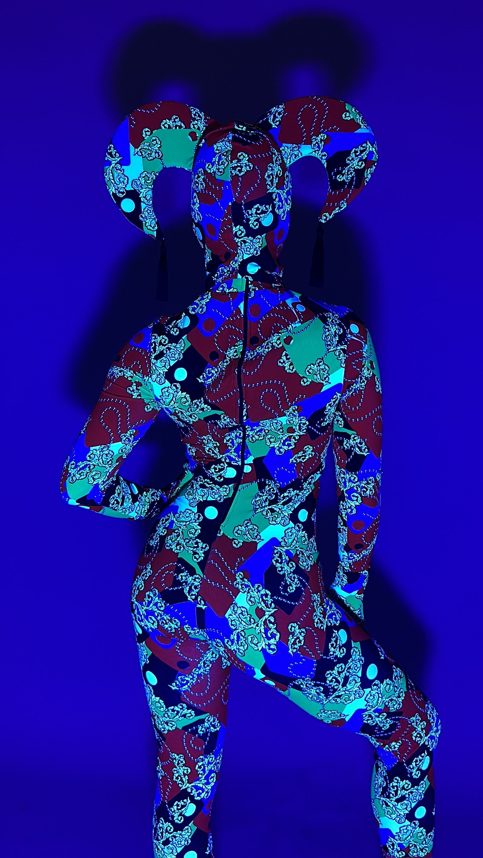 Joker costume, jester bodysuit, Exotic dance wear, Festival fashion, party outfit, Circus print, trending now. Mardi Gras festival