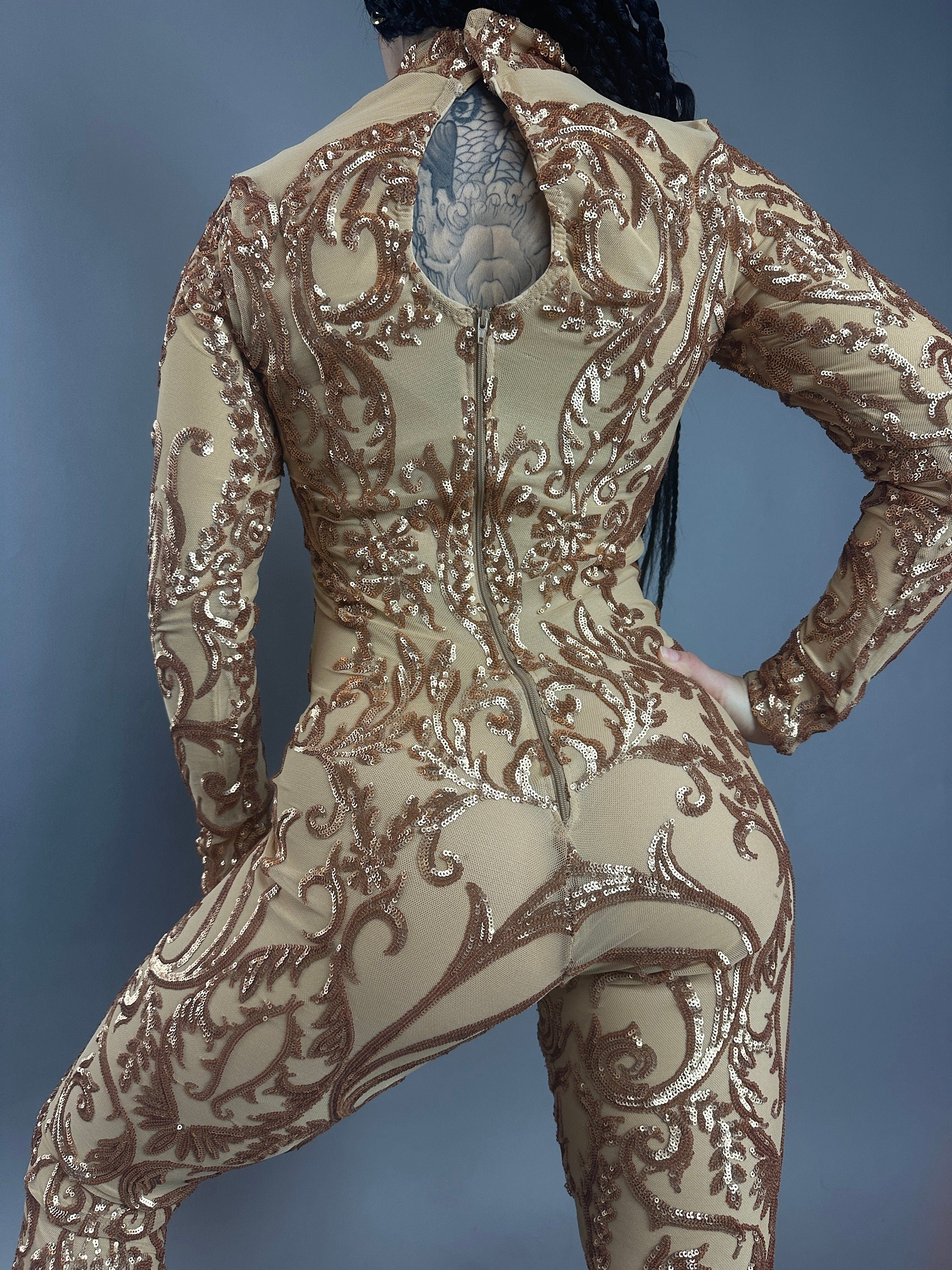 Shiny Gold Sequin Costume, Birthday Jumpsuit, Exotic Dance Wear, Disco Night, Club Outfit, Gymnastic Unitard, Trending Now