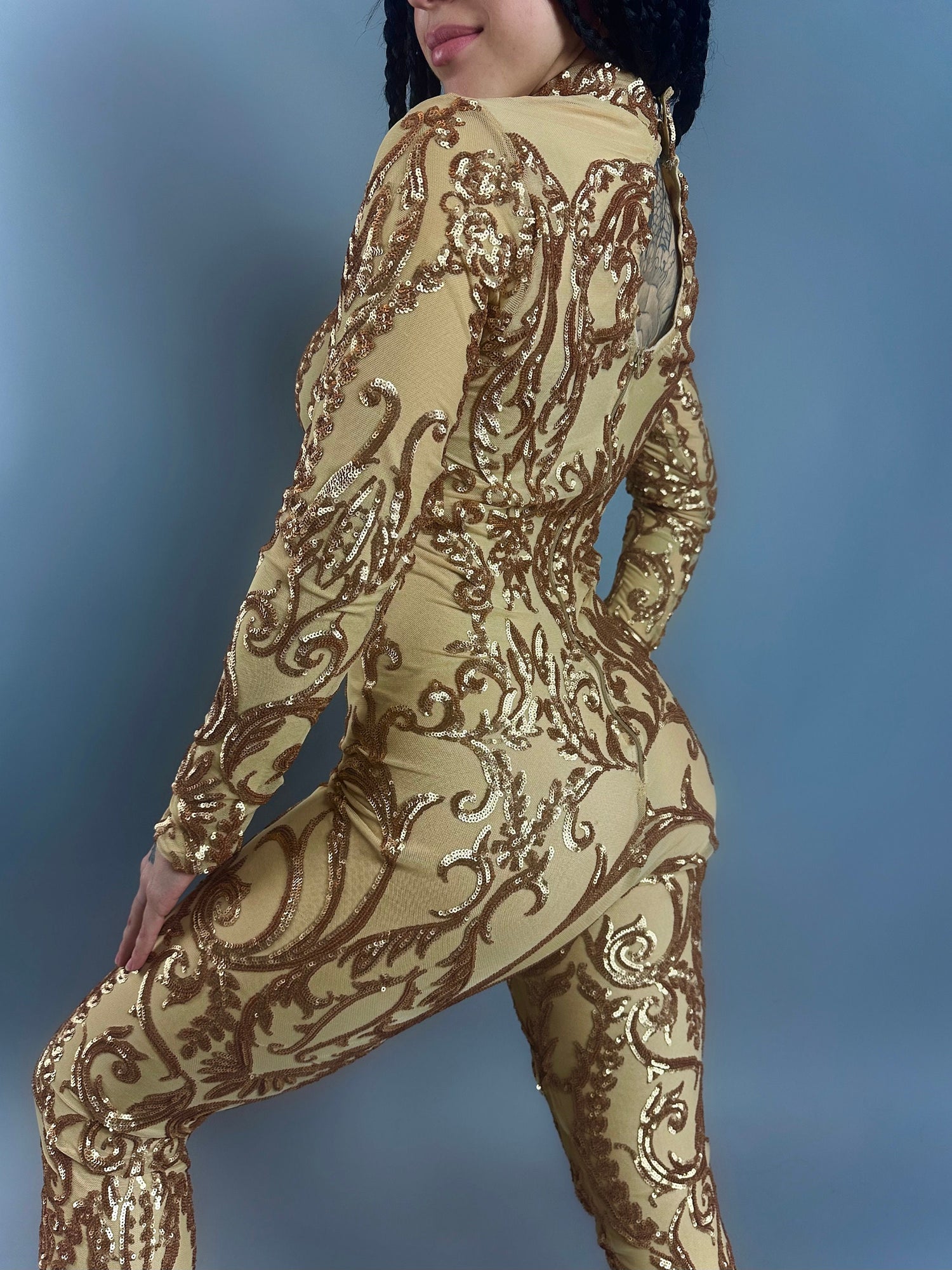 Shiny Gold Sequin Costume, Birthday Jumpsuit, Vine Pattern Unitard, Exotic Dance Wear, Disco Night Outfit, Gymnastic Catsuit Shiny Gold Sequin Costume, Birthday Jumpsuit, Vine Pattern Unitard, Exotic Dance Wear, Disco Night Outfit, Gymnastic Catsuit