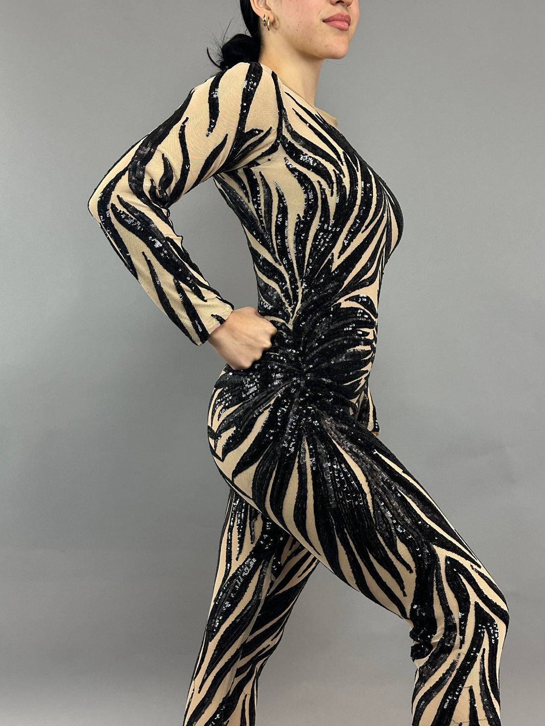 Sequin Catsuit, Phoenix Feather Pattern, Long Sleeves