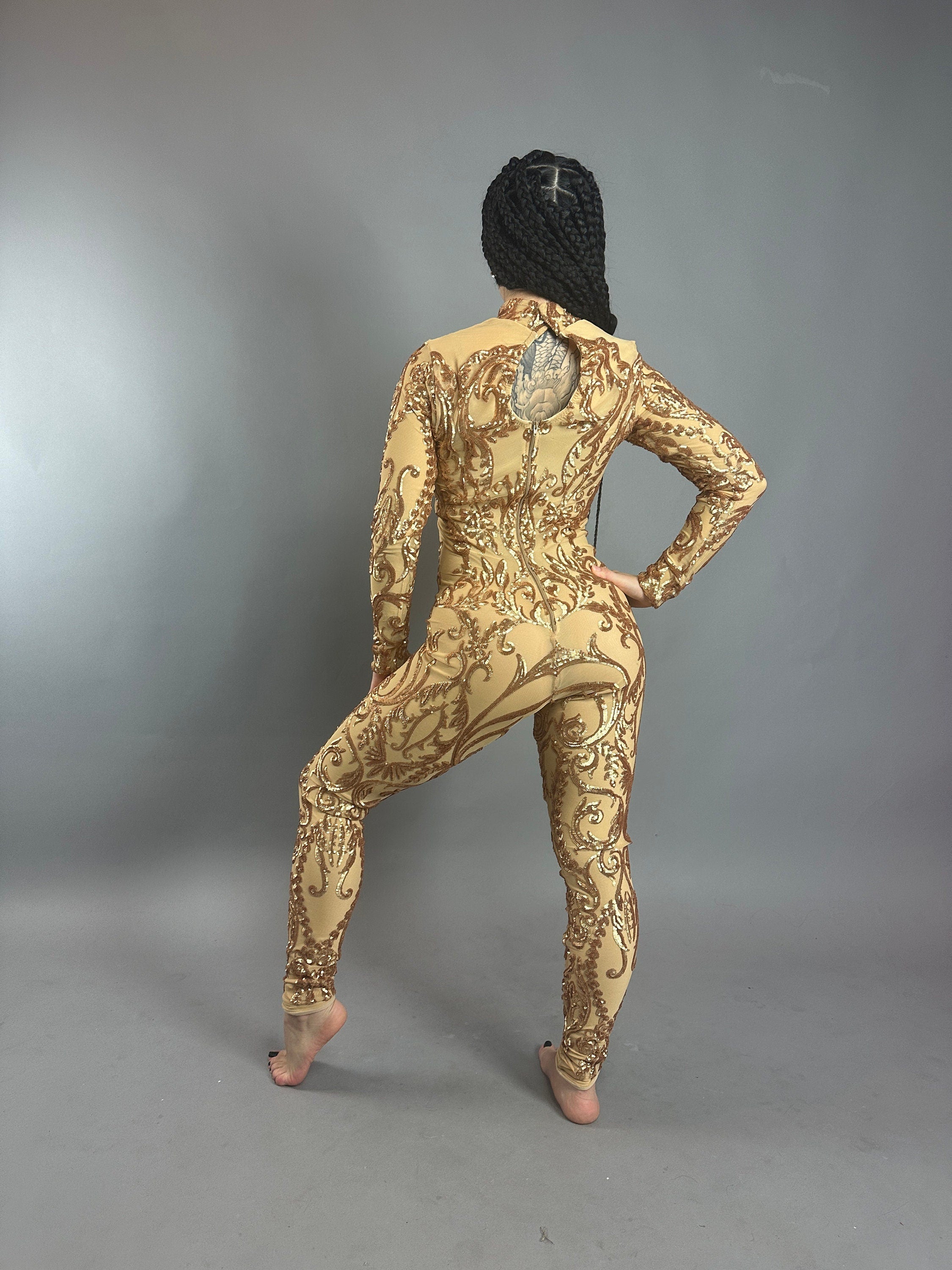 Shiny Gold Sequin Costume, Birthday Jumpsuit, Exotic Dance Wear, Disco Night, Club Outfit, Gymnastic Unitard, Trending Now