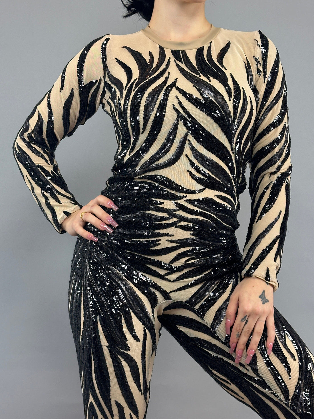 Sequin Catsuit, Phoenix Feather Pattern, Long Sleeves
