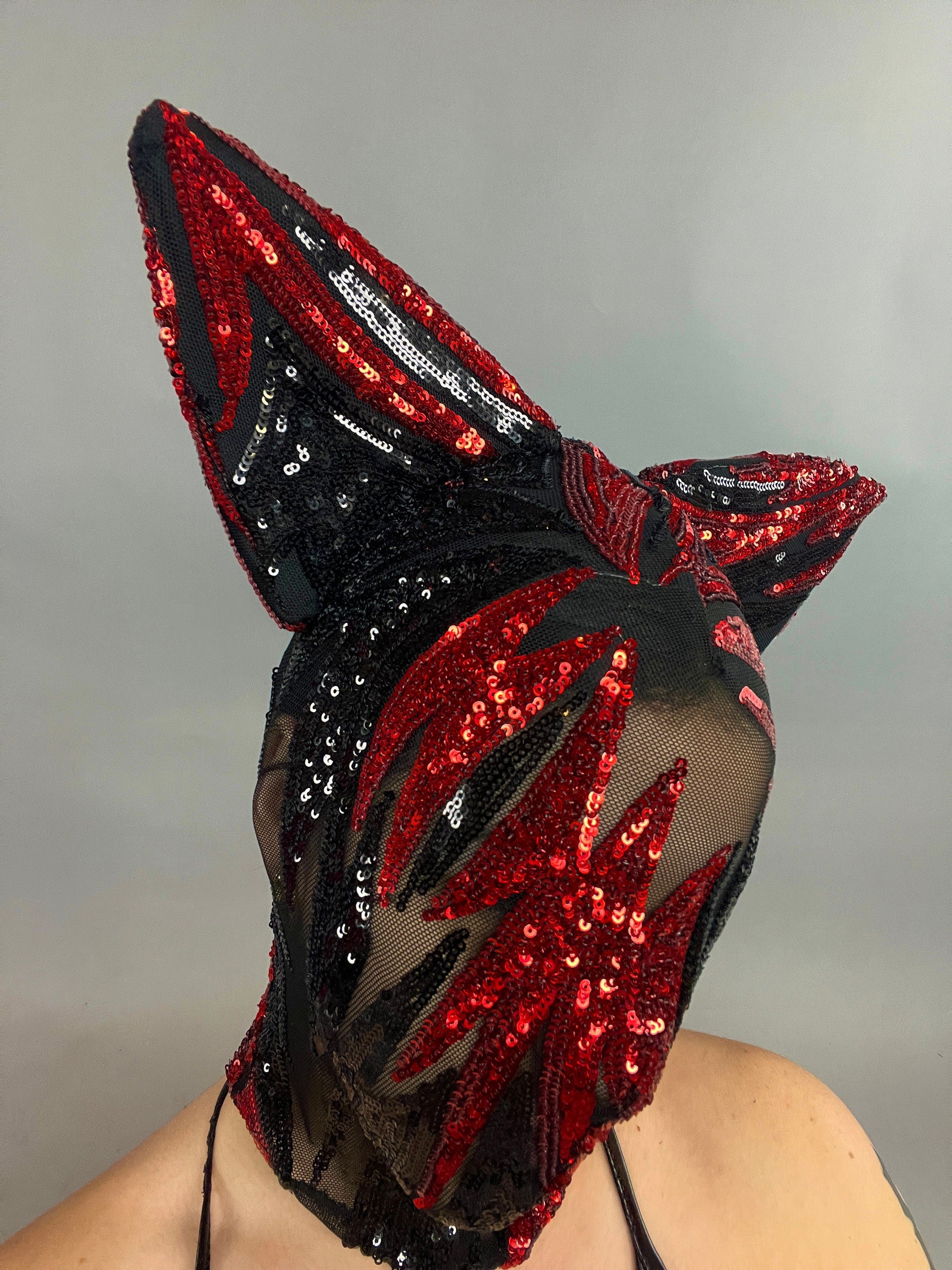 Cat Ears Sequin Headpiece, Festival Headpiece, Beautiful Sequin Face Mask, Fantasy Creature, Futuristic Clothing, Sequin Face Mask, Trending Now