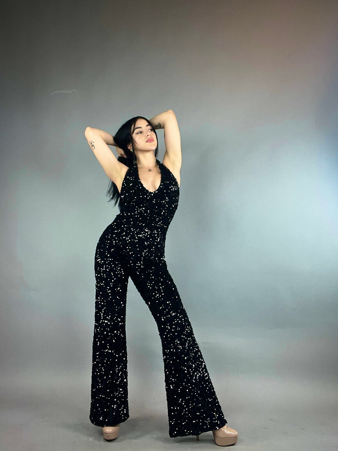 Black Swan, sparkly jumpsuit, trending now, exotic dance wear, disco catsuit