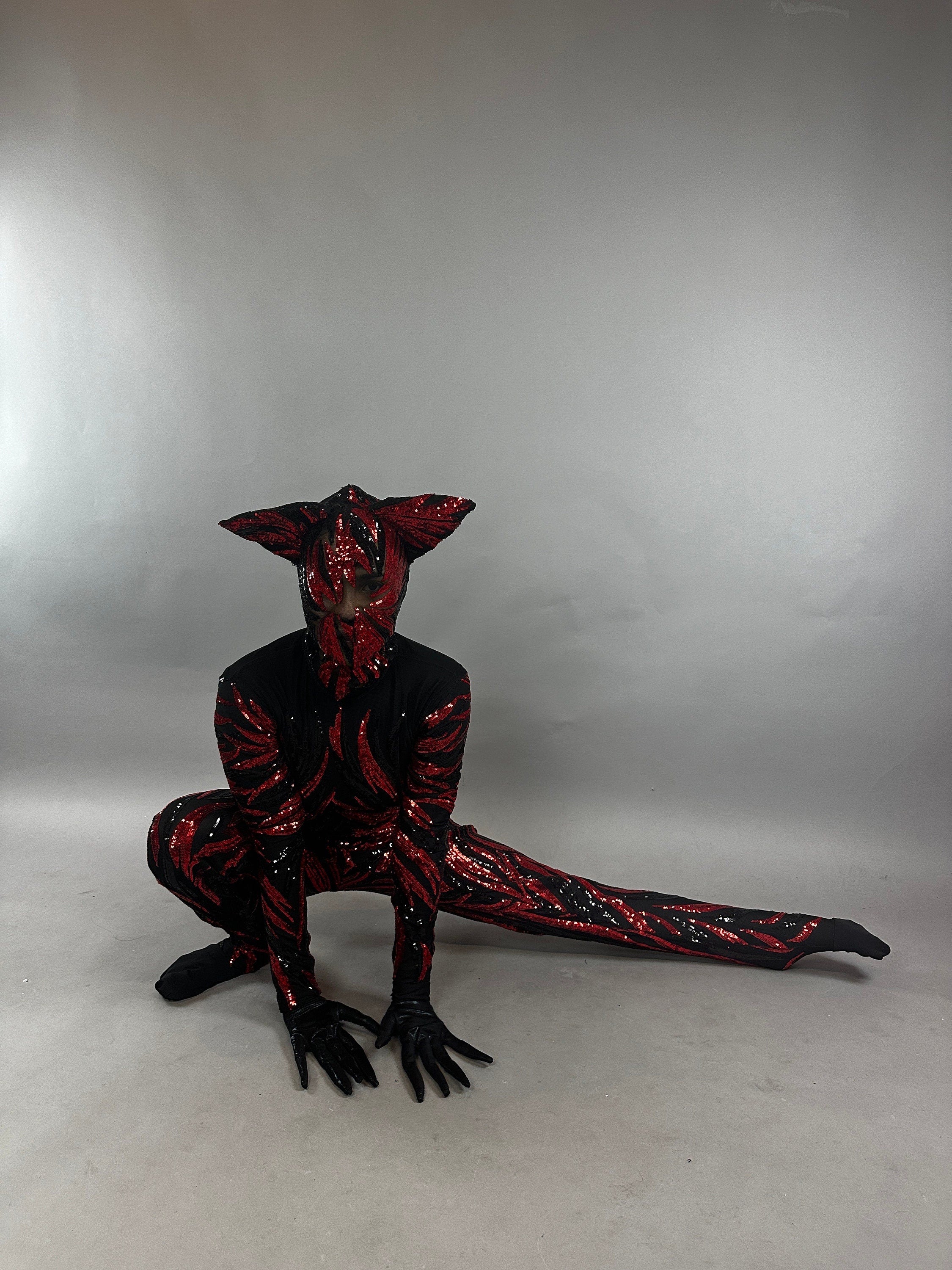 Vamp Costume, Fantasy Character , Halloween Costume, Exotic Dancewear, Sequins Catsuit, Trending Now
