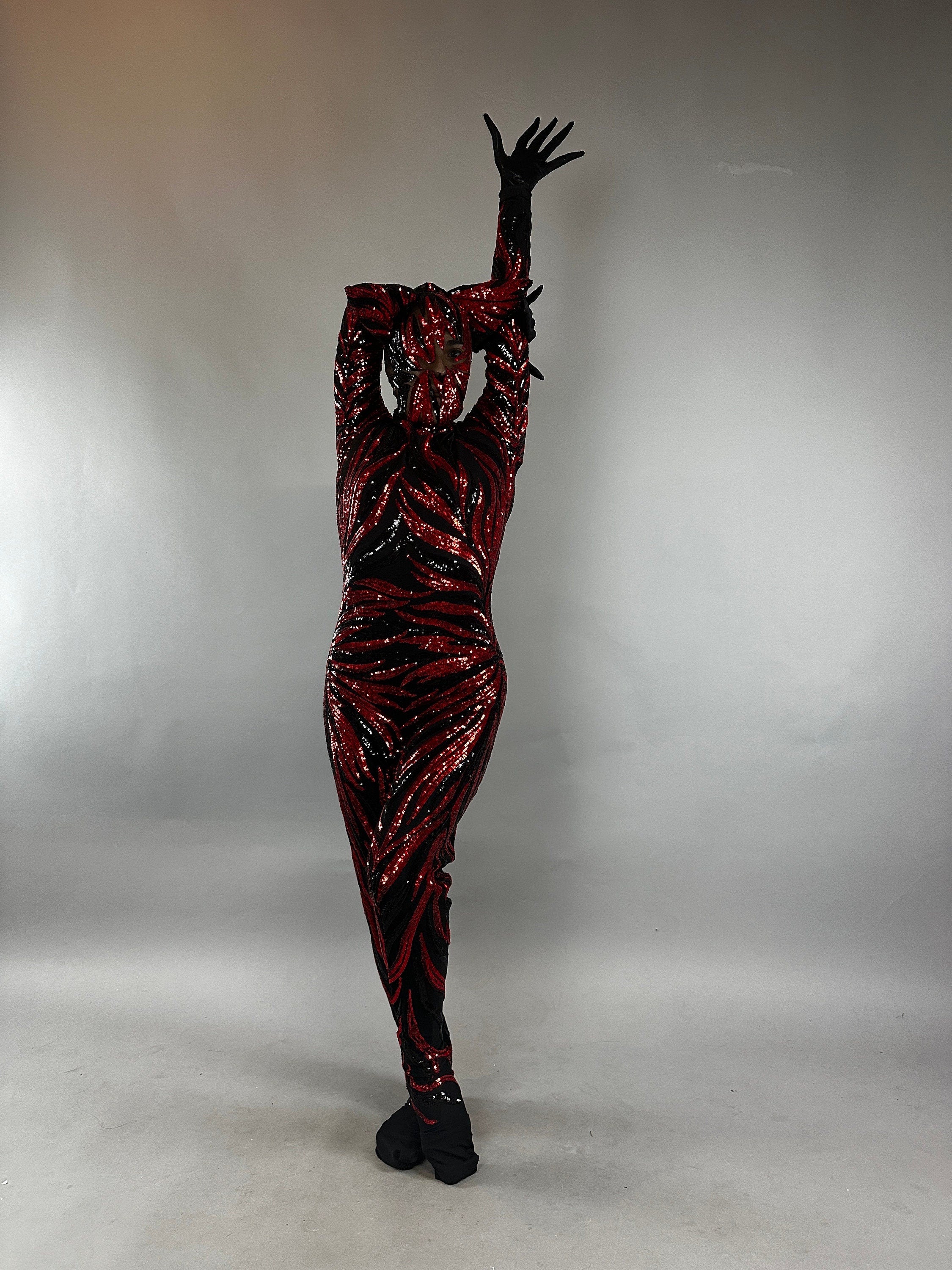 Vamp Costume, Fantasy Character , Halloween Costume, Exotic Dancewear, Sequins Catsuit, Trending Now
