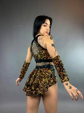 Gold Sequin on Black Crop Top and Bottom Set, Shorts With Half-Skirt, Halterneck Top, Hand Accessories
