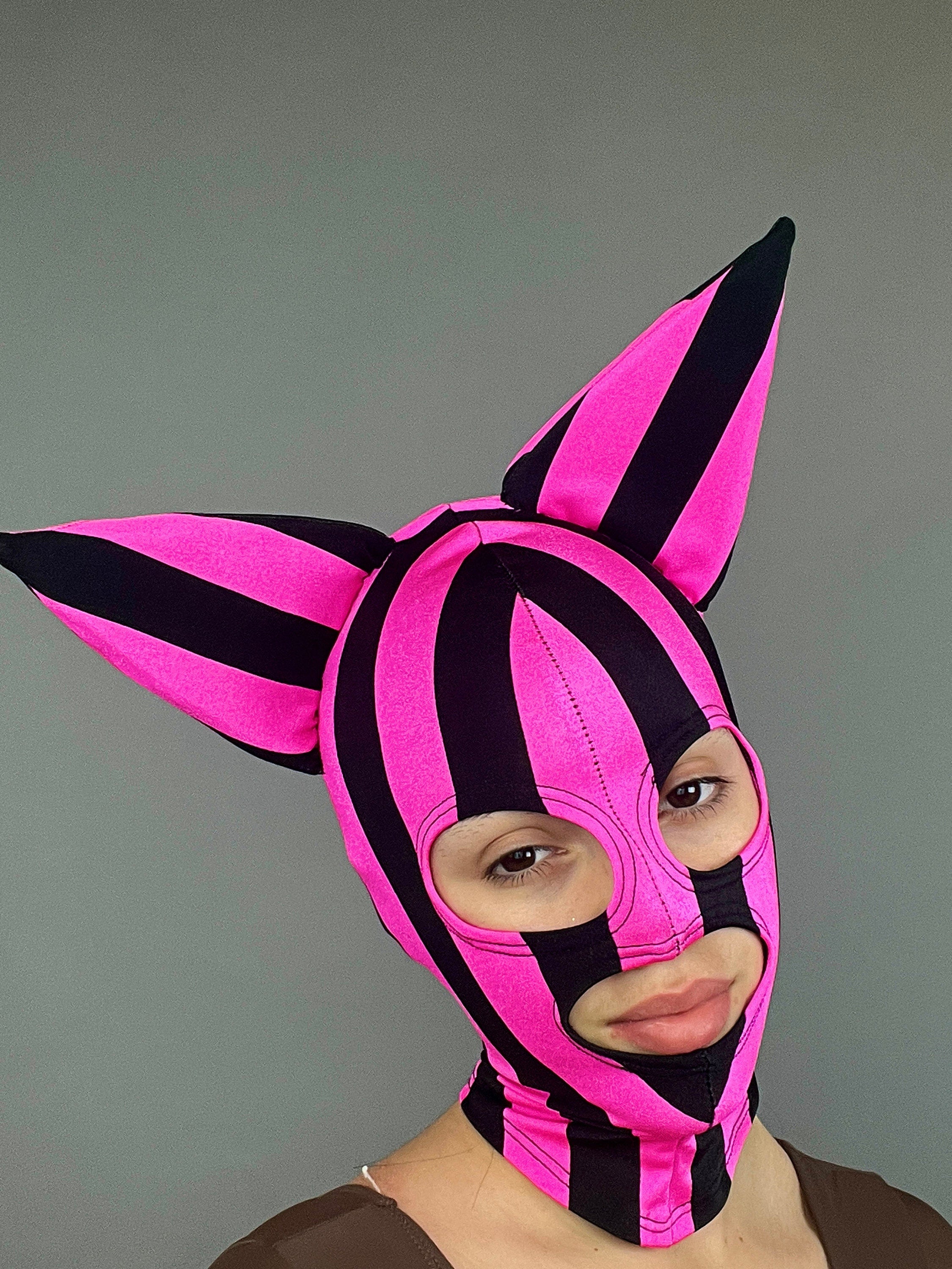 Pink Kitty Headpiece, Zentai Headpiece, Cat Ears, Spandex Face Mask, Circus Costume, Face Cover, Festival Fashion, Cosplay Outfit