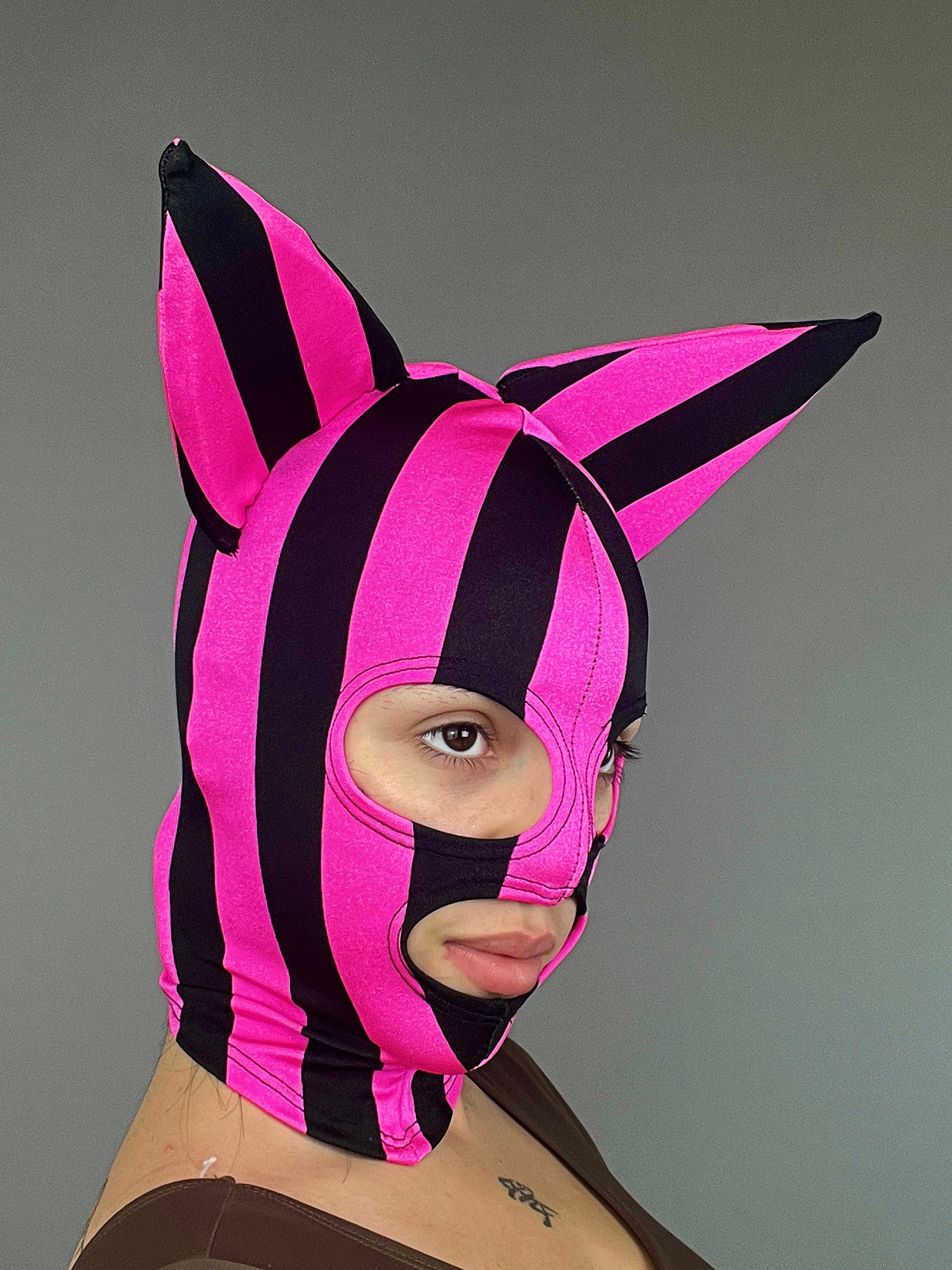 Pink Kitty Headpiece, Zentai Headpiece, Cat Ears, Spandex Face Mask, Circus Costume, Face Cover, Festival Fashion, Cosplay Outfit