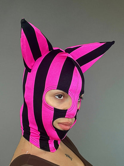 Pink Kitty Headpiece, Zentai Headpiece, Cat Ears, Lycra Face Mask, Circus Costume, Face Cover, Festival Fashion, Cosplay Outfit