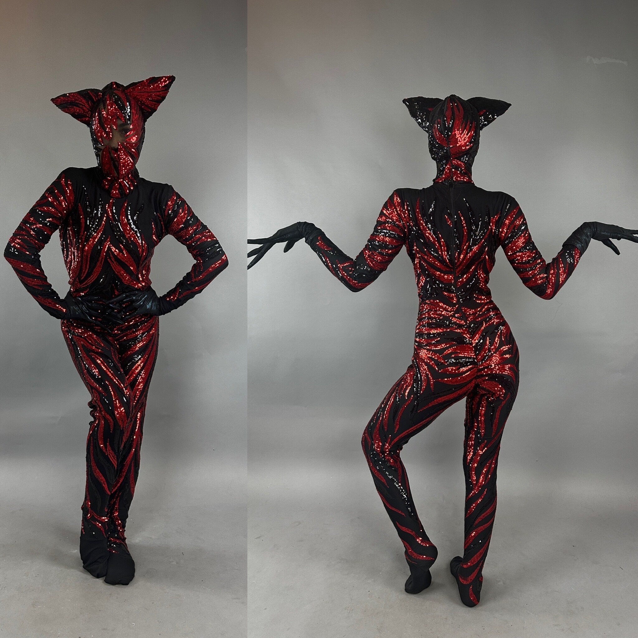 Vamp Costume, Fantasy Character , Halloween Costume, Exotic Dancewear, Sequins Catsuit, Trending Now