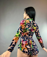 Exotic Dance Wear, Floral Pattern, Spandex Leotard, Dance Costume, Circus Outfit, Trending Now, Festival Outfit