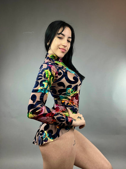 Exotic Dance Wear, Floral Pattern, Spandex Leotard, Dance Costume, Circus Outfit, Trending Now, Festival Outfit