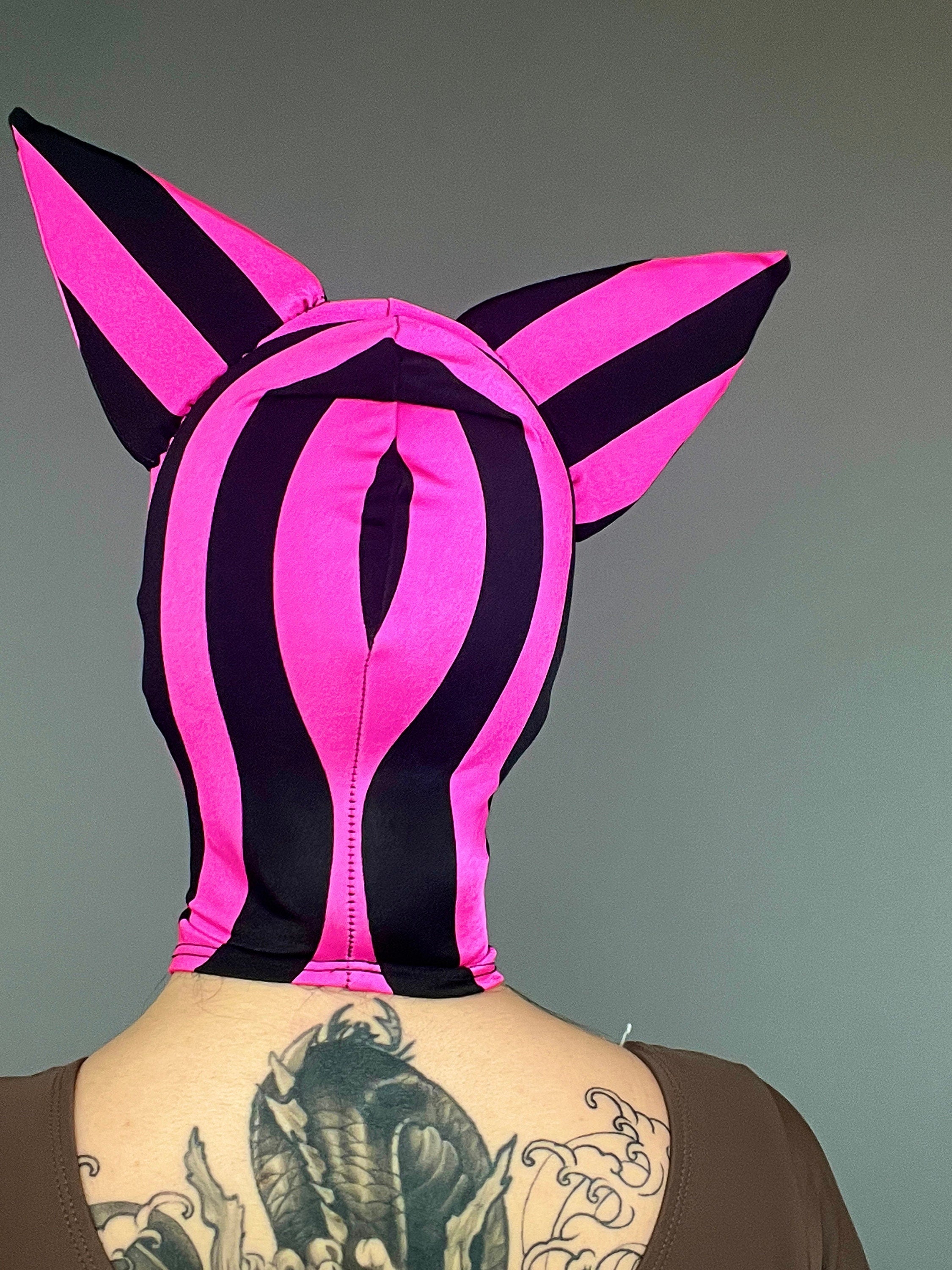 Pink Kitty Headpiece, Zentai Headpiece, Cat Ears, Spandex Face Mask, Circus Costume, Face Cover, Festival Fashion, Cosplay Outfit