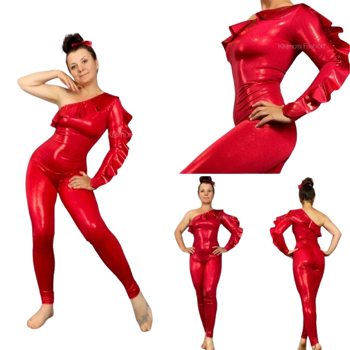 Costume for Dancers, Elegant Ruffle Catsuit, Gymnastic Unitard, Exotic Dance wear, Bodysuit for woman, Circus outfit.