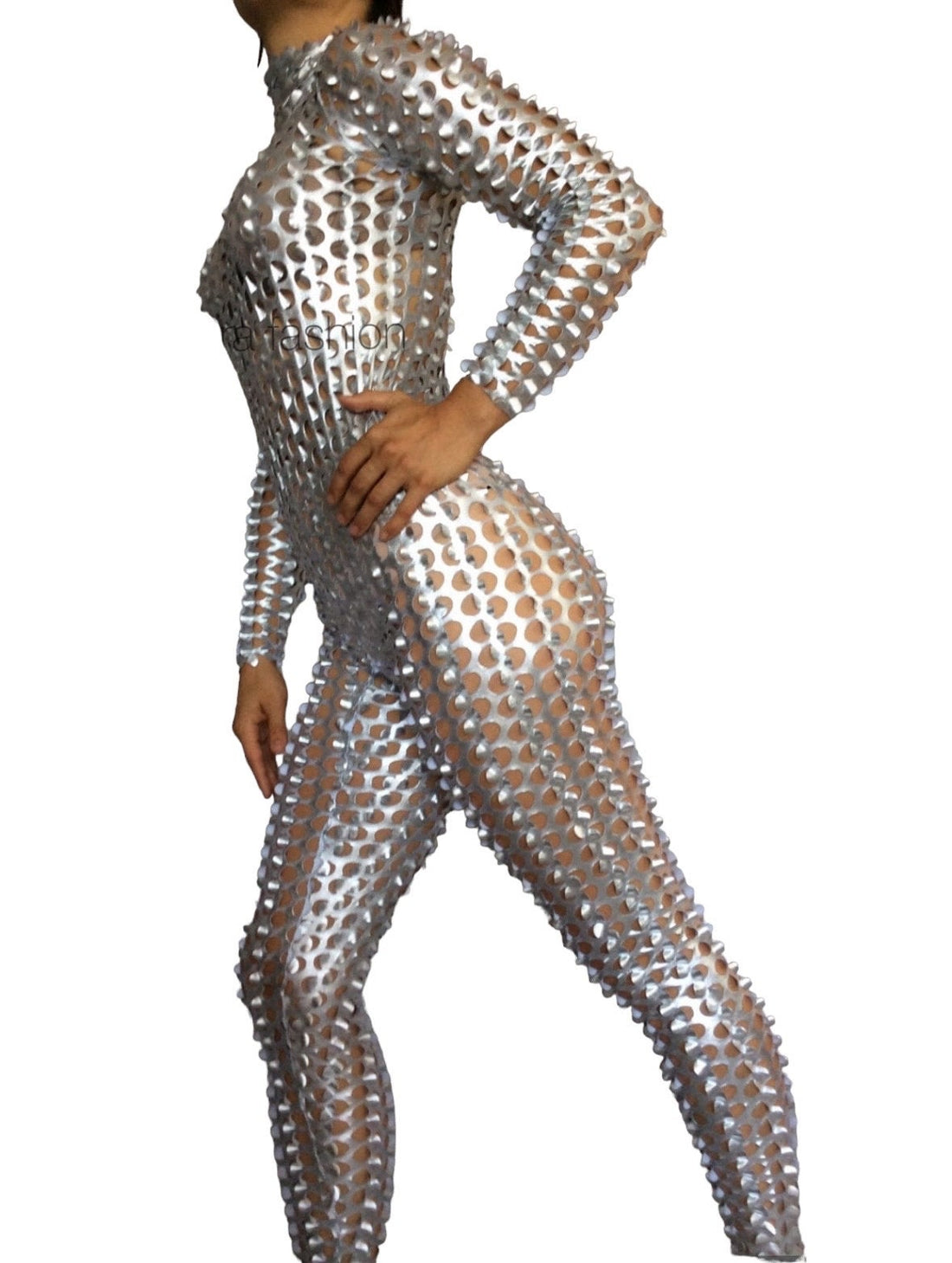 Silver robot costume, bodysuit for woman or man, exotic dance wear, futuristic clothing