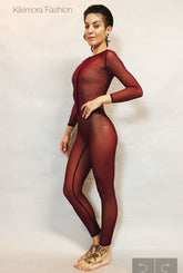 Dark Cherry Mesh Catsuit, Bodysuit, Costume for Dancers, Circus Performers, Festival Party