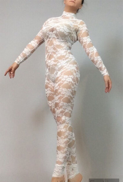 Lace Catsuit, Sheer Bodysuit for Women or Men, Wedding Bodysuit, Beautiful Contortion Costume, Exotic Dancewear