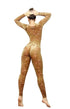 Beige Velvet Catsuit Bodysuit, Full Sleeves, Scoop Neck
