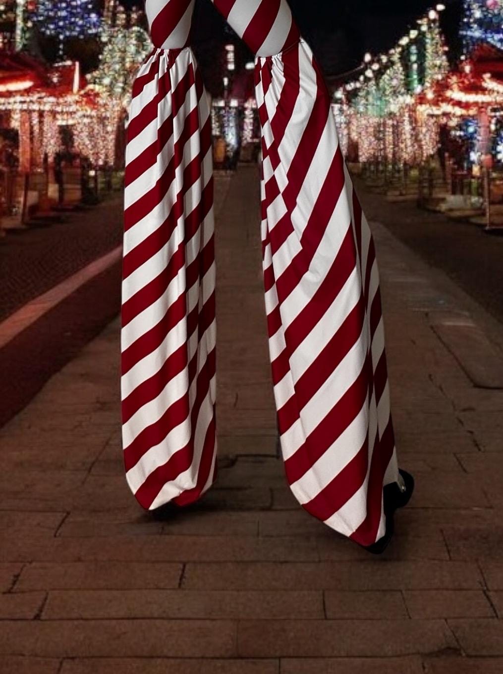 Silts covers. Stripe stilts walker covers. Circus costume.