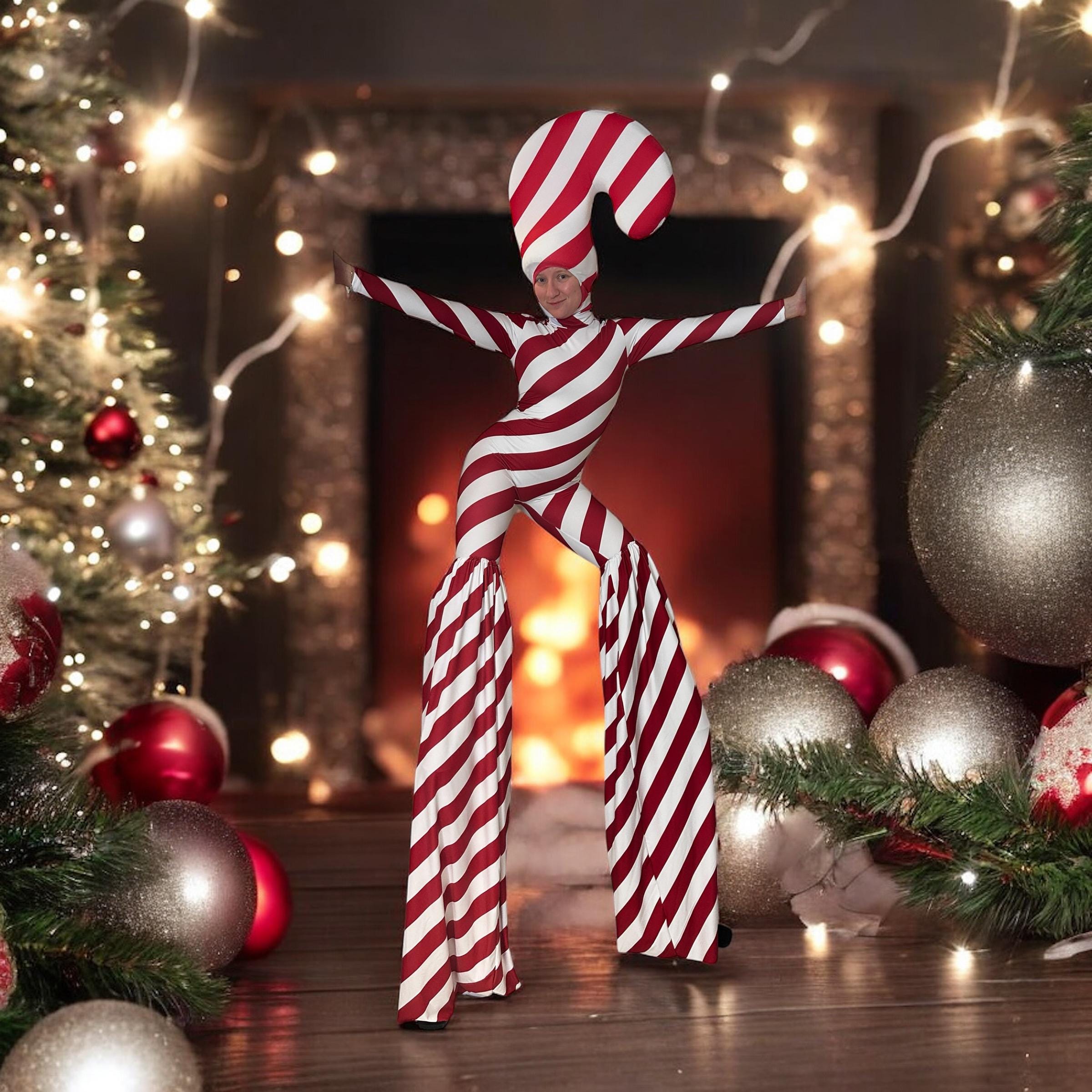 Candy Cane Stilt Cover, Red and White Stripes, Wide-Leg Pants