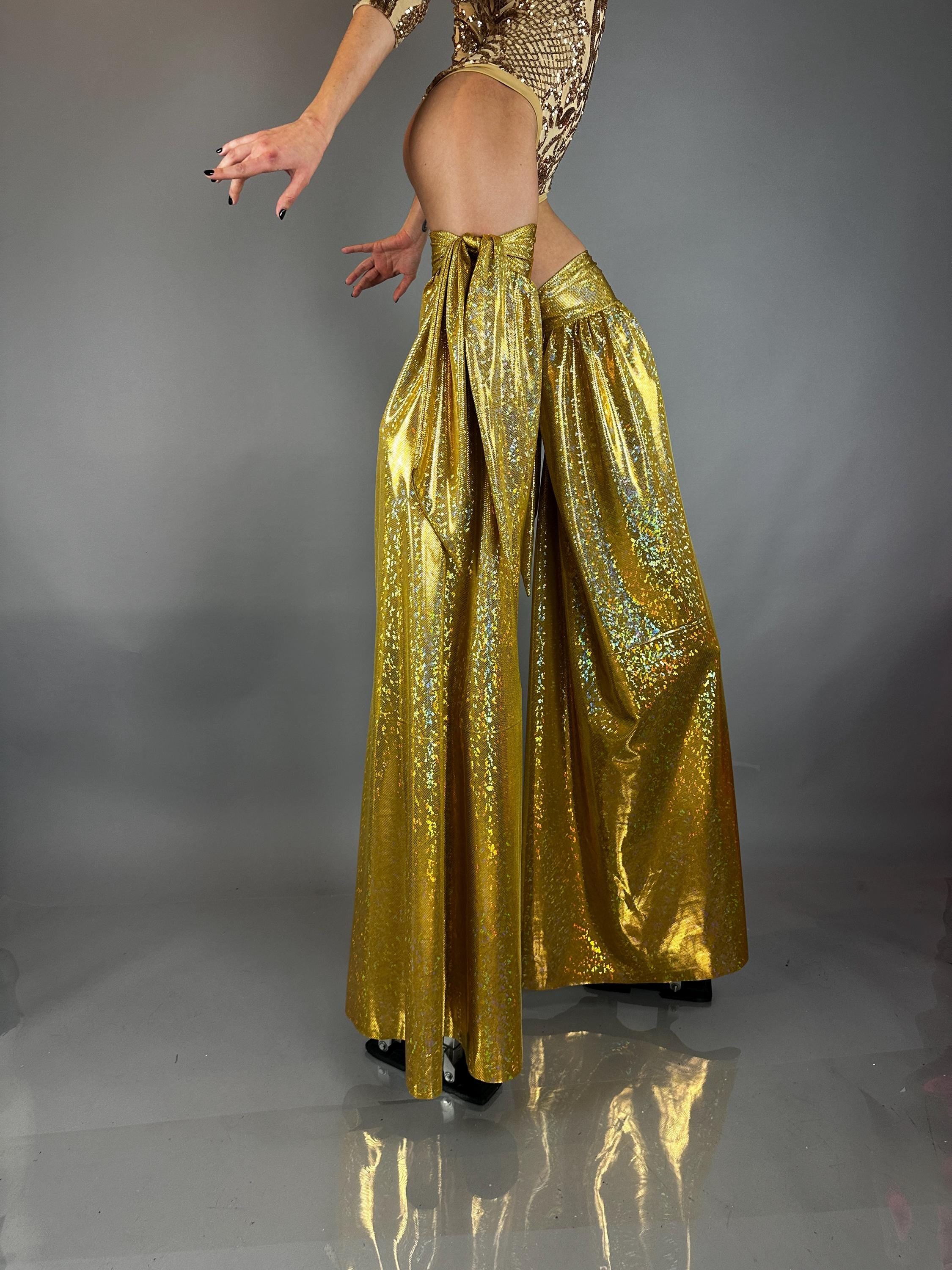 Gold Shiny Stilt Cover, Long And Flared Pant Covers