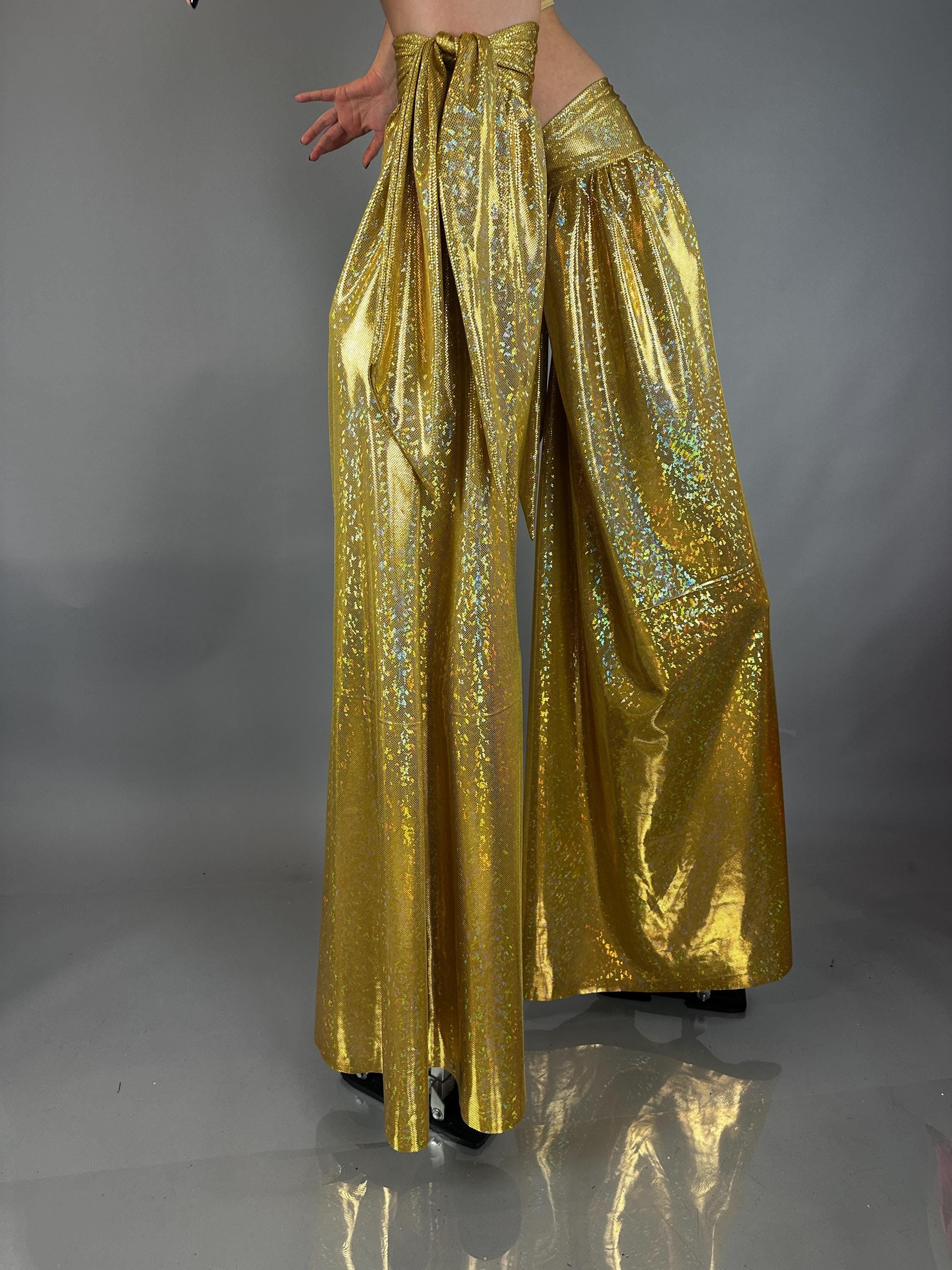 Gold Shiny Stilt Cover, Long And Flared Pant Covers