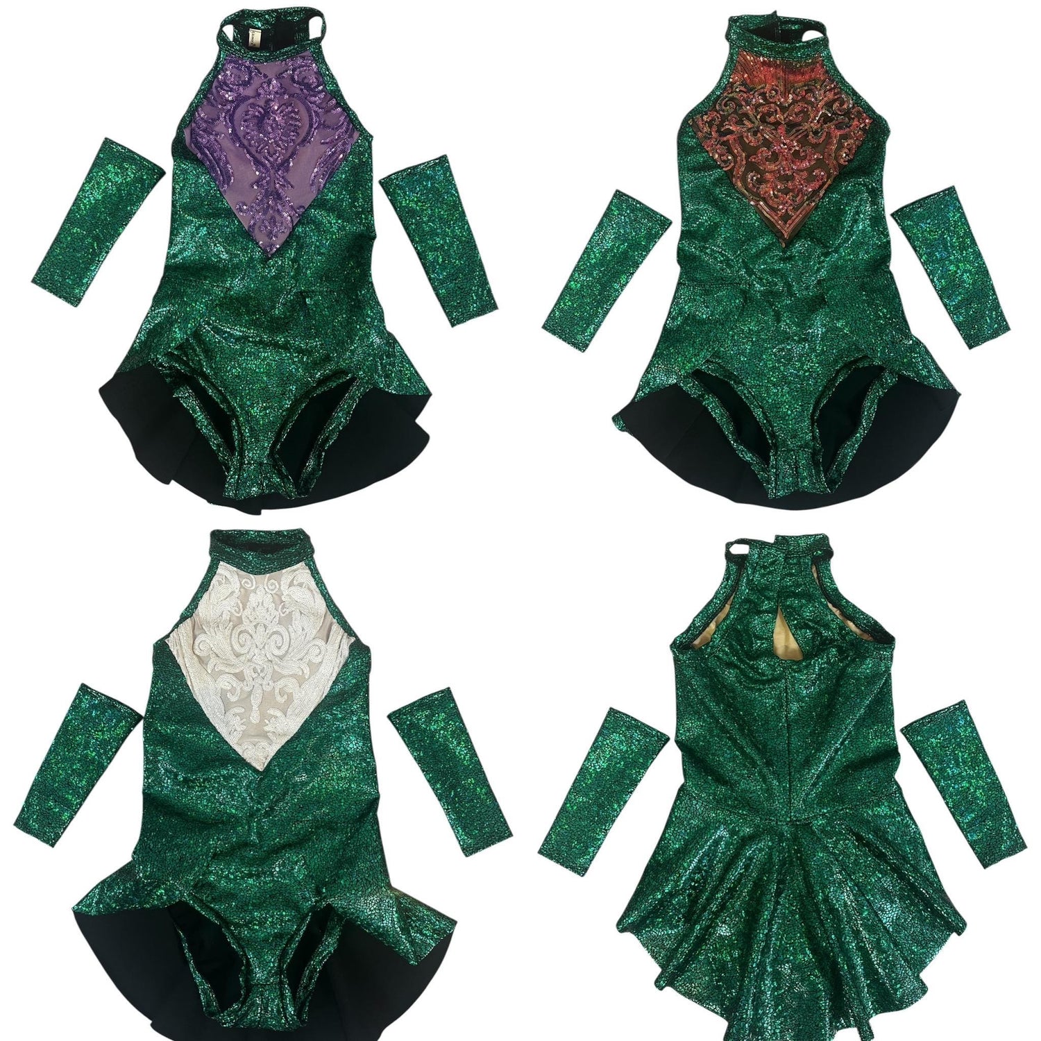 Shiny Green Leotard, Halterneck, Hand Accessories