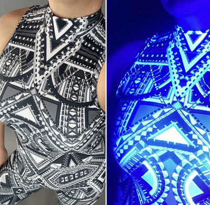 Spandex catsuit, yoga jumpsuit, exotic dance wear, geometric print, Spandex bodysuit, unisex clothing, Trending Now.