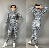 Spandex catsuit, yoga jumpsuit, exotic dance wear, geometric print, Spandex bodysuit, unisex clothing, Trending Now.