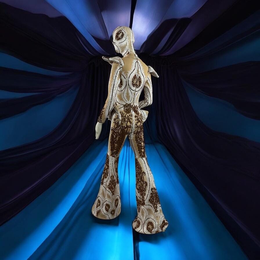 Otherworldly Alien Performance Costume: Intergalactic Bellbottom Catsuit for Stage Shows &amp; Circus Acts