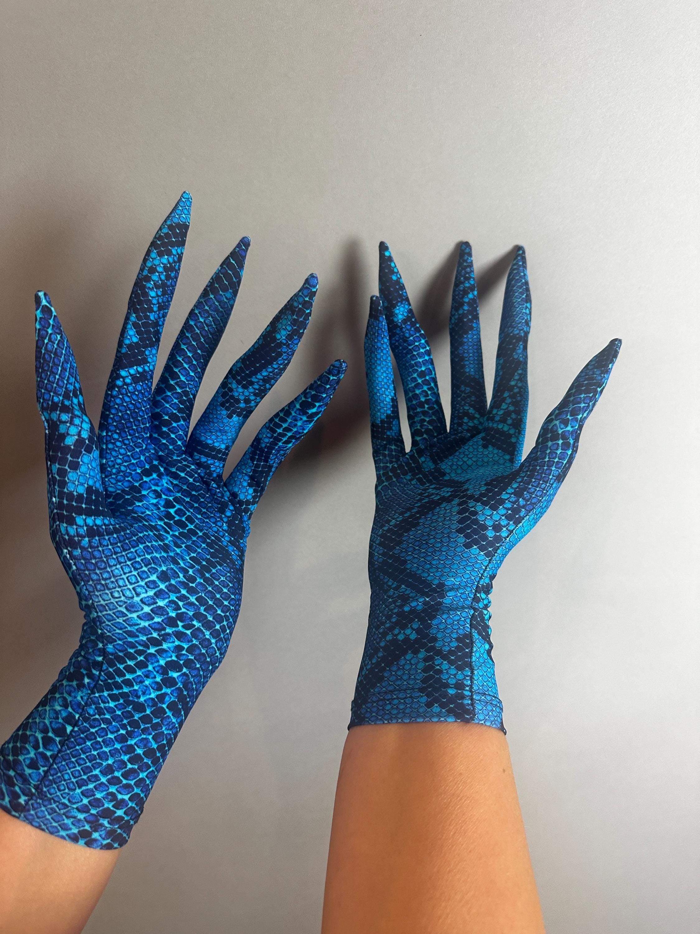 Spooky Snake Print Long Finger Gloves - Creepy Costume Accessory for Cosplay, Halloween, Dragon Themes