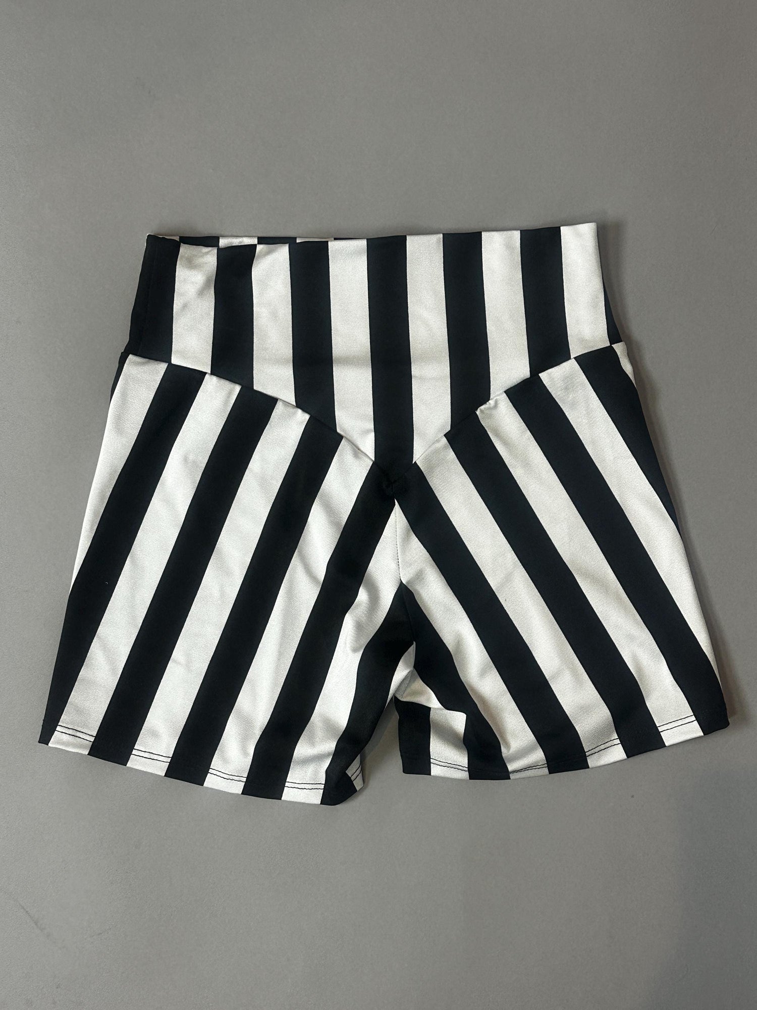 Vertical Stripe Shorts, High Waistband, Sculpted Back Seam