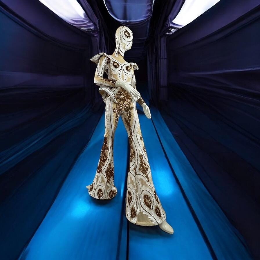 Otherworldly Alien Performance Costume: Intergalactic Bellbottom Catsuit for Stage Shows &amp; Circus Acts