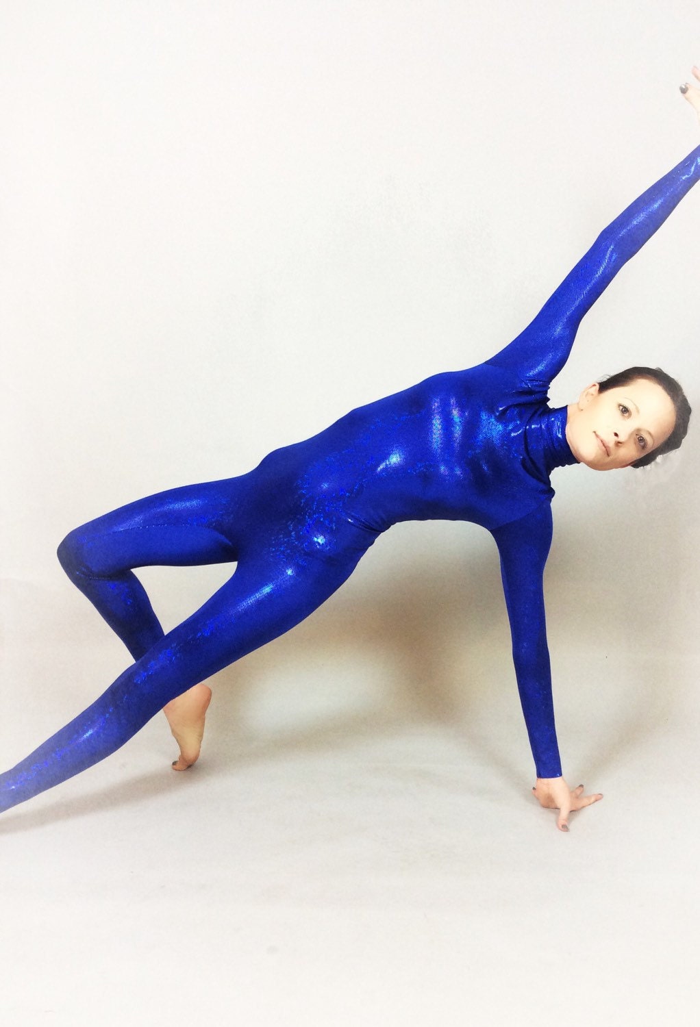 Royal Blue Catsuit, High Neckline, Full Sleeves
