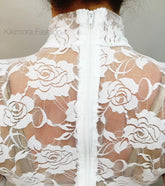 White Sheer Bodysuit, Turtleneck, Full Sleeve Jumpsuit