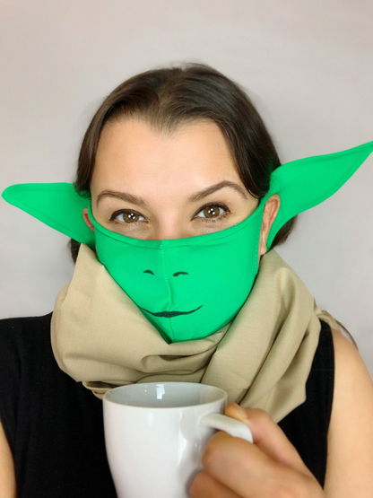 Beautiful Baby Yoda Costume, Star Wars Face Mask, Mandalorian Baby Yoda, Elf Ears Face Mask for All Ages, Reusable Elf Mask