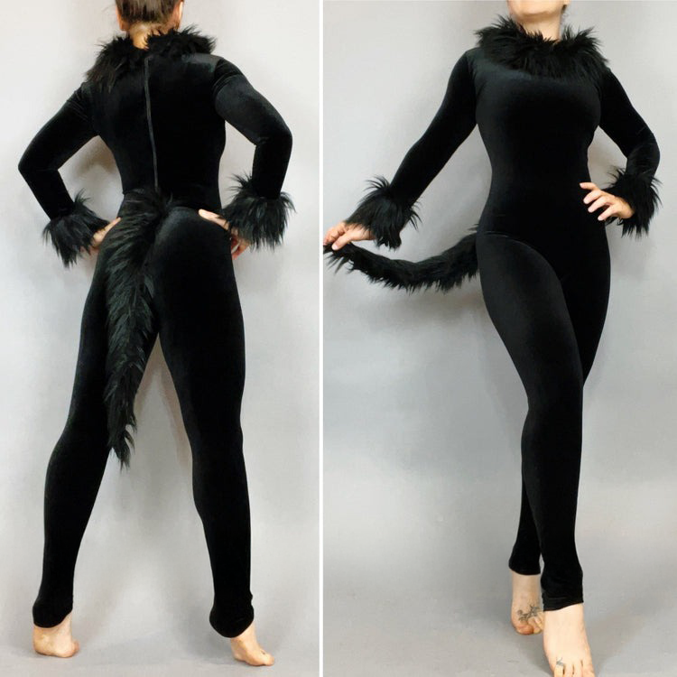 Black Cat Costume, Exotic Dancewear, Catwoman, Velvet Catsuit