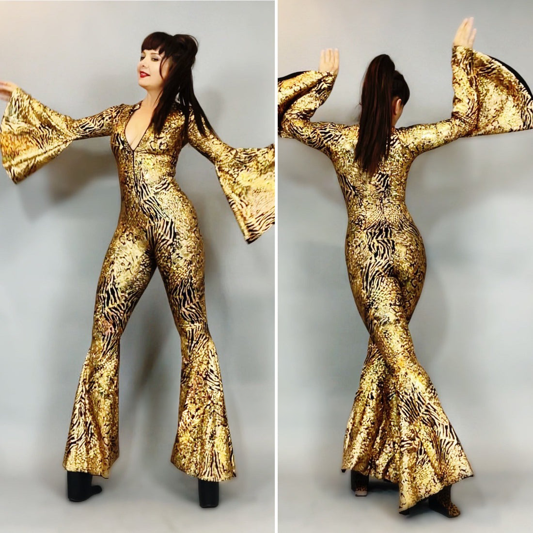 Disco Jumpsuit, Custom Bell Bottom Catsuit, Elegant Party Jumpsuit, Made by Measure