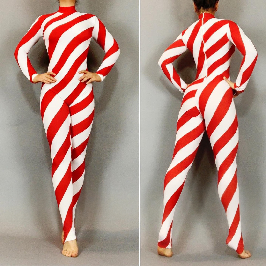 Candy Cane Bodysuit, Turtleneck, Full Sleeves