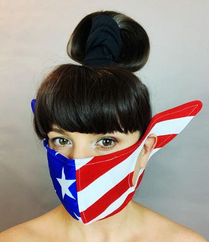 American Flag Face Mask, Elf Ears, Reusable Facemark, With Hepa Filter, Made in USA