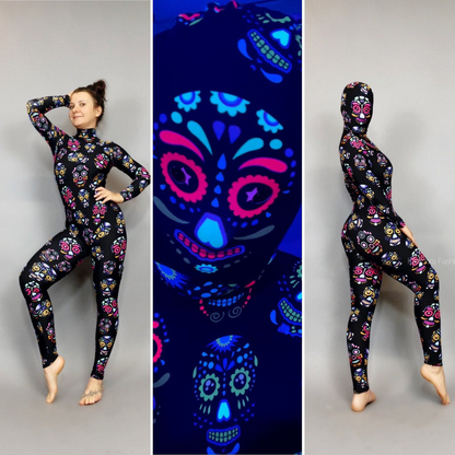 Sugar Skull Costume, Beautiful Catsuit, Halloween Outfit, Exotic Dancewear