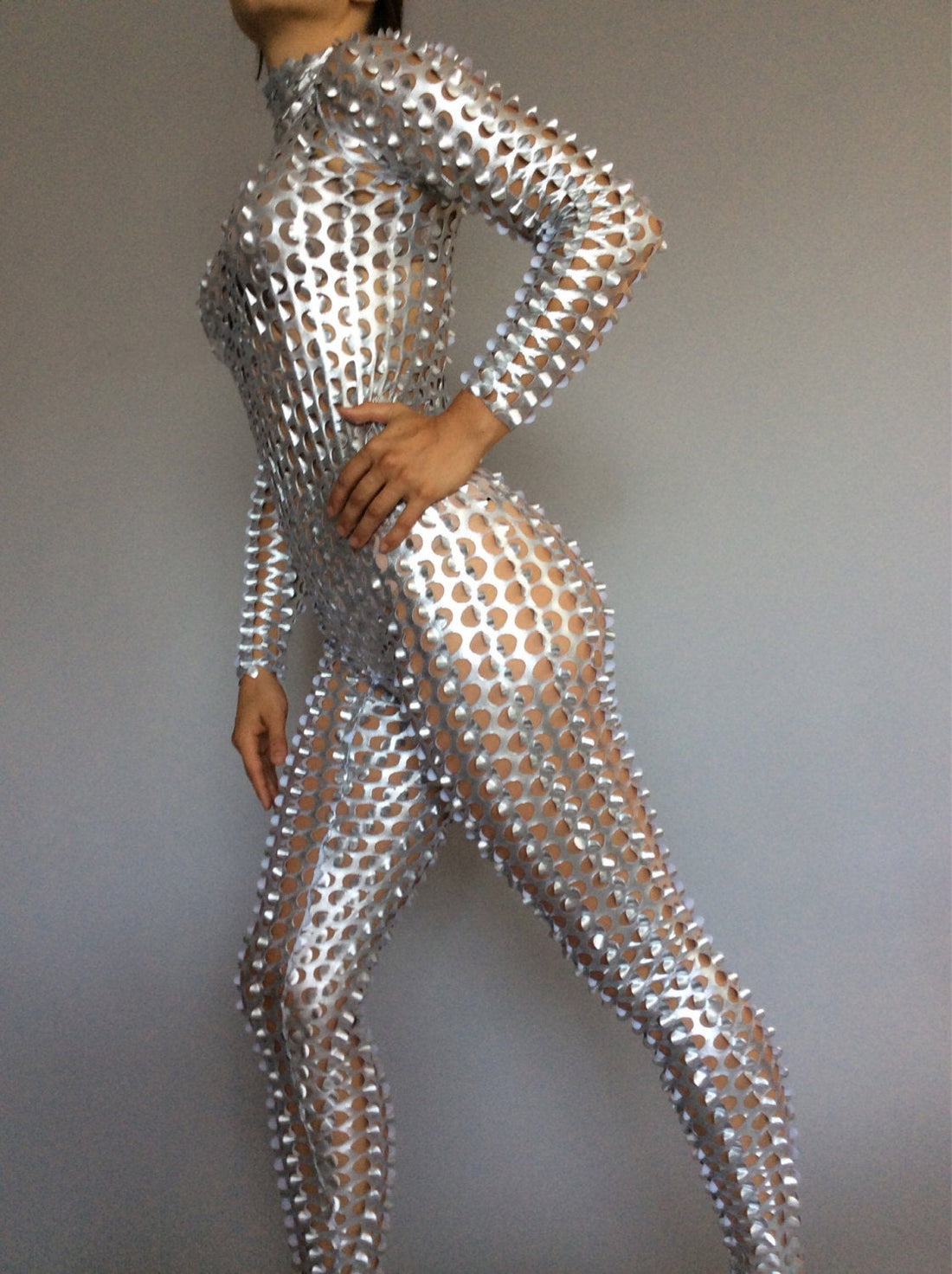 Silver Robot Costume, Bodysuit for Women or Men, Exotic Dancewear, Futuristic Clothing