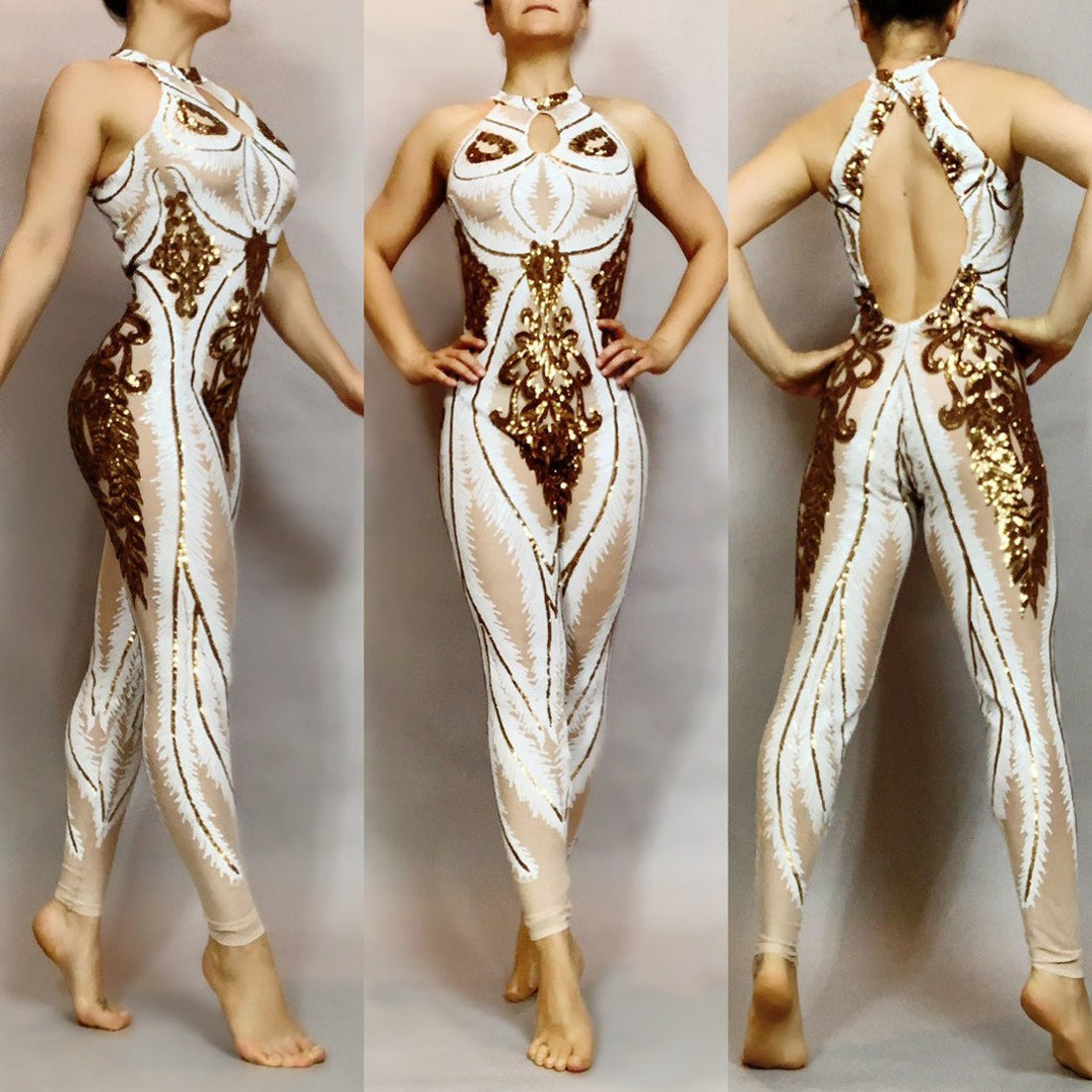 Sequin Jumpsuit for Women or Men, Beautiful Wedding Bodysuit, Contortion Costume, Leotard Woman, Aerialists Gifts, Sheer Bodysuit