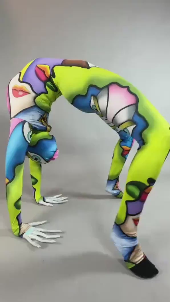 Artistic Picasso-Inspired Bodysuit: Unisex Dance Costume for Gymnasts, Aerialists & Rave Enthusiasts