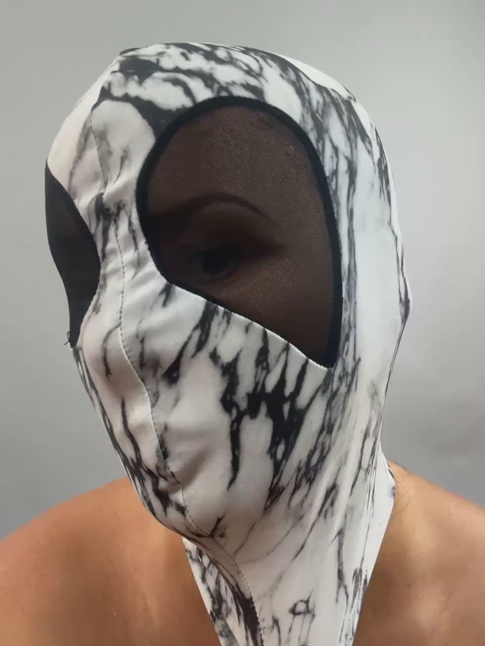 Spandex Headpiece, Alien Eyes Mask, Marble Print Hood, Exotic Dance Headwear, Breathable Mesh Eyes, Halloween Costume Accessory