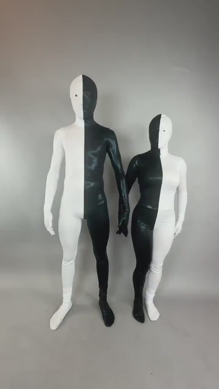 Costume for Gymnast, Futuristic Clothing, Black and White Split Bodysuit, Zentai Suit, Festival Outfit, Exotic Dance Wear